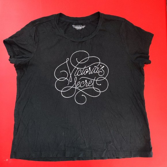 Victoria's Secret  T-shirt black sparkly graphic design women's size L - Picture 1 of 5